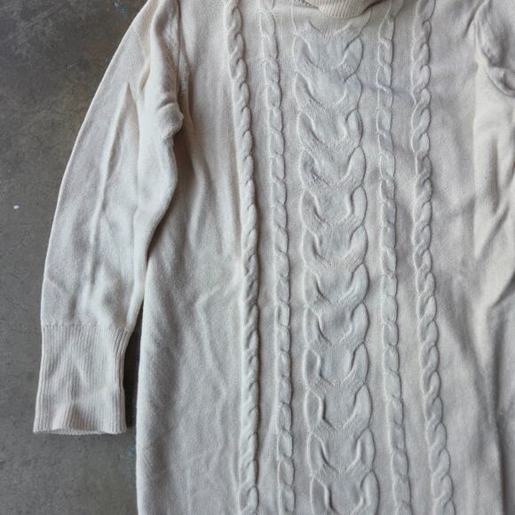 Banana Republic Cable Knit Sweater Dress Size M Cream Turtleneck Cotton Blend - Picture 4 of 8